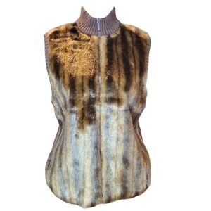 Kathie Lee Brown Tan Faux Fur Zip Up Vest